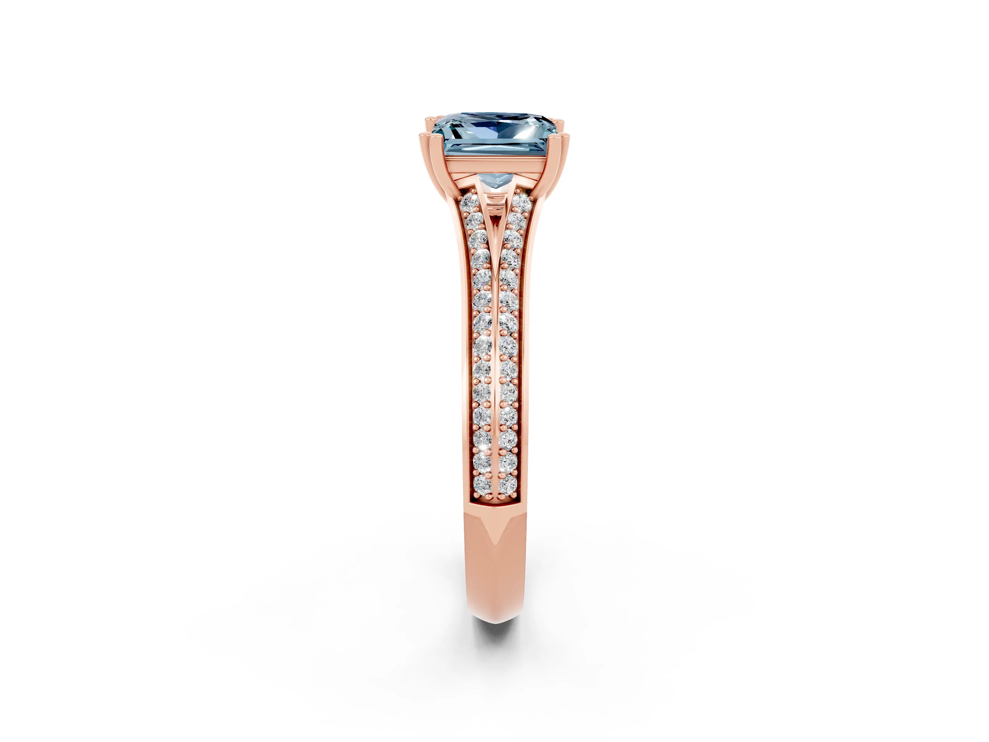 Rose gold Princess Cut Aquamarine Split Shank Engagement Ring with Pavé Band_2