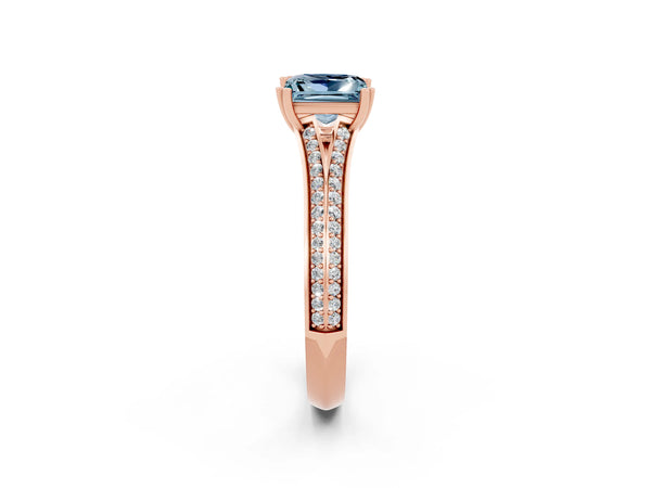 Rose gold Princess Cut Aquamarine Split Shank Engagement Ring with Pavé Band