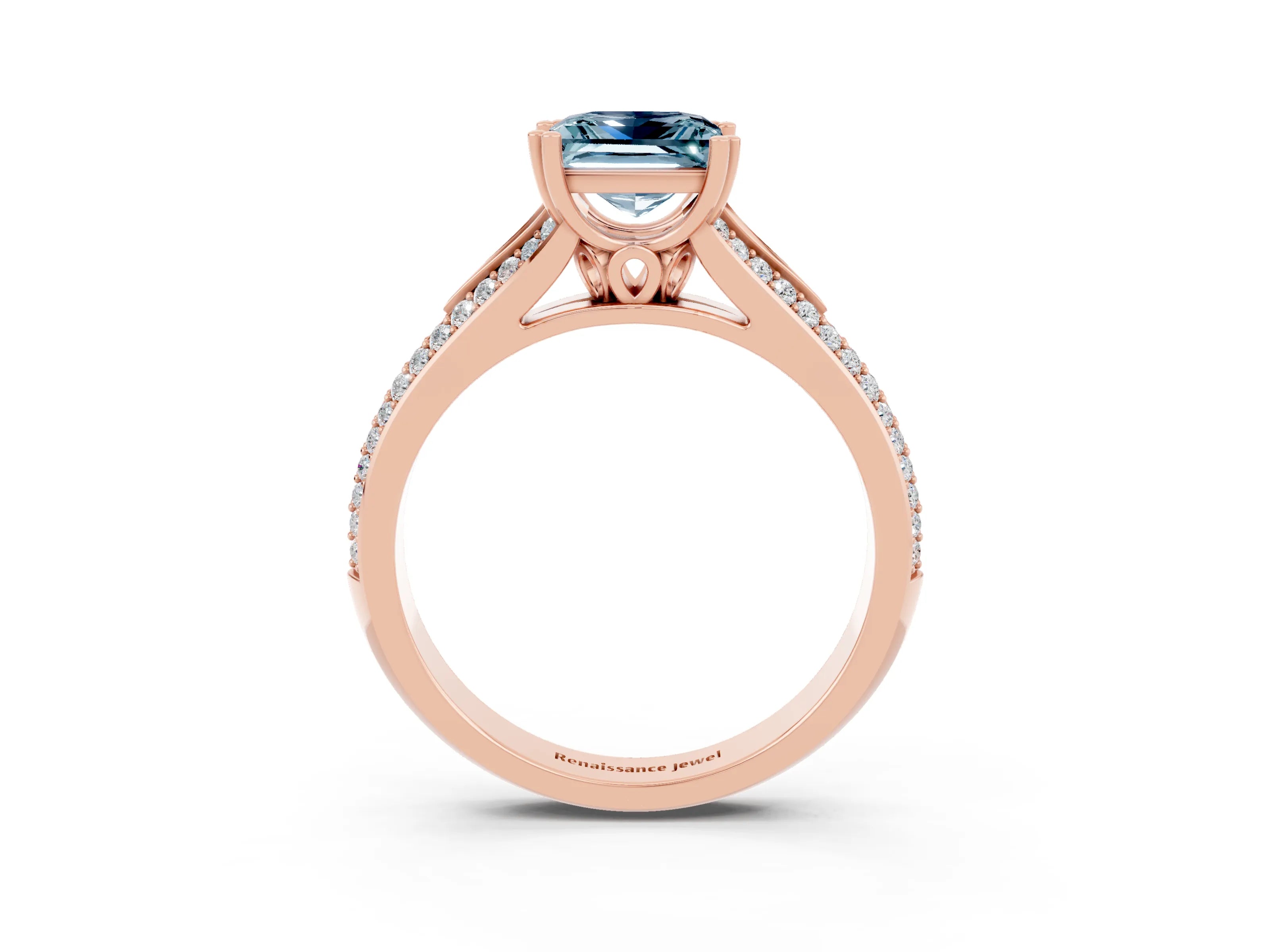 Rose gold Princess Cut Aquamarine Split Shank Engagement Ring with Pavé Band_3