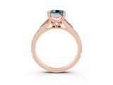 Rose gold Princess Cut Aquamarine Split Shank Engagement Ring with Pavé Band_3