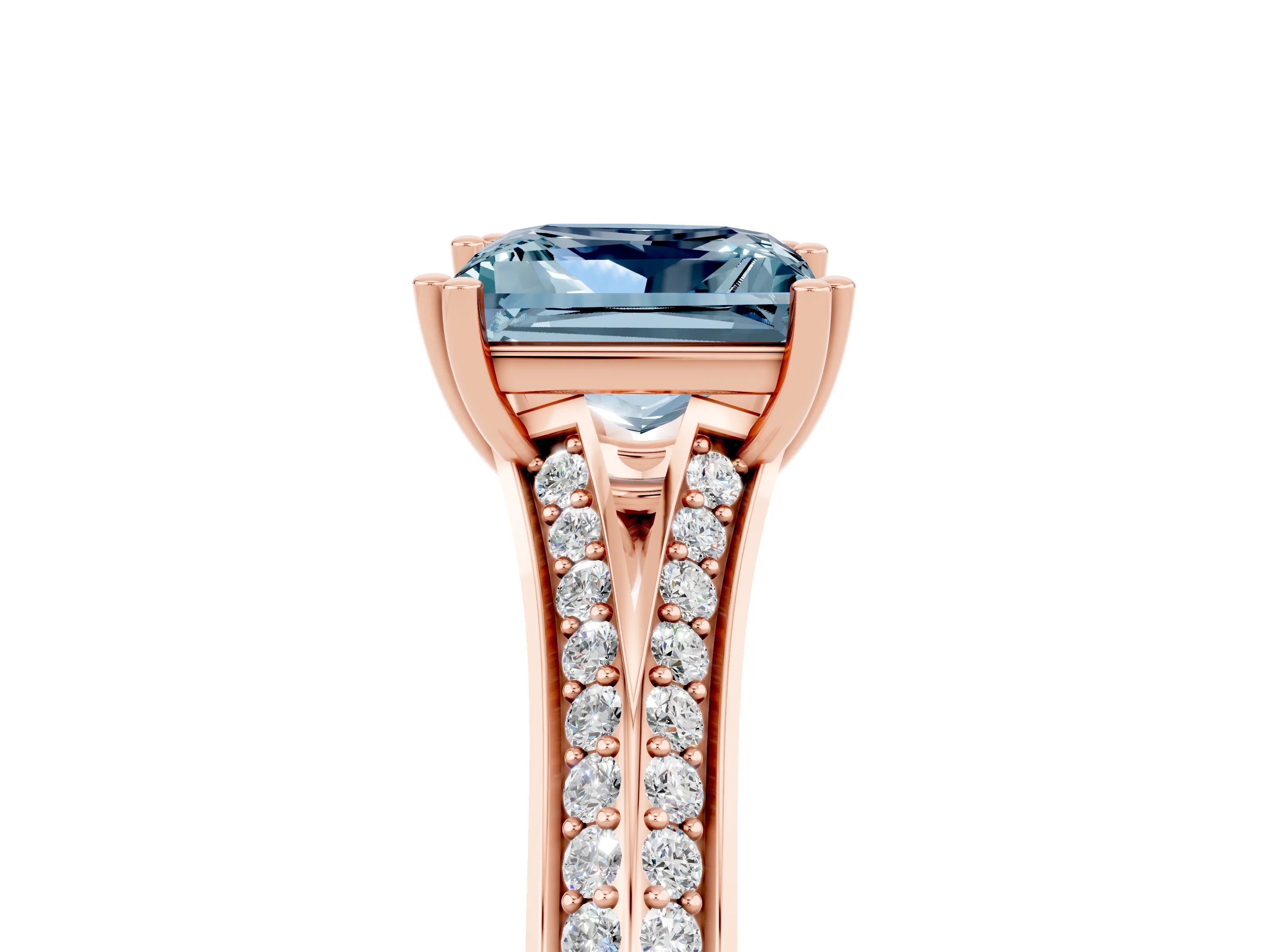 Rose gold Princess Cut Aquamarine Split Shank Engagement Ring with Pavé Band_5