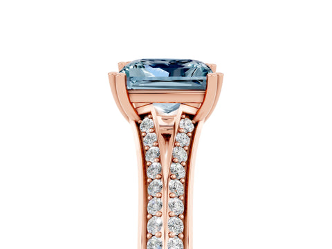 Rose gold Princess Cut Aquamarine Split Shank Engagement Ring with Pavé Band_5