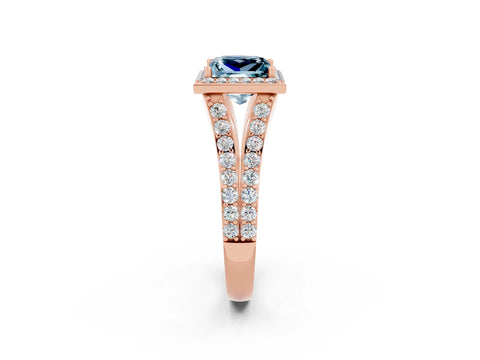 Rose gold Princess Cut Aquamarine Split Shank Halo Ring with Four-Prong Setting_14