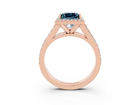 Rose gold Princess Cut Aquamarine Split Shank Halo Ring with Four-Prong Setting_15