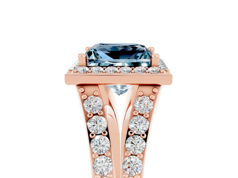 Rose gold Princess Cut Aquamarine Split Shank Halo Ring with Four-Prong Setting_17