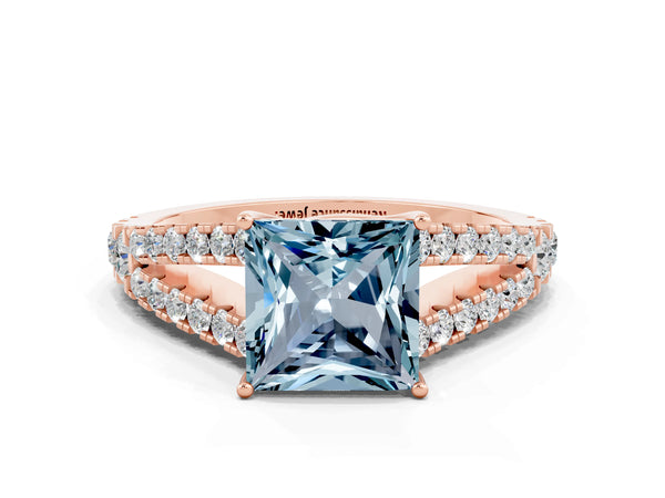 Rose gold Princess Cut Aquamarine Split Shank Pavé Engagement Ring with Four-Prong Setting