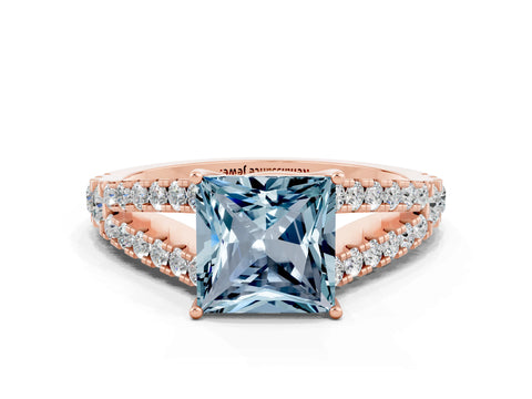 Rose gold Princess Cut Aquamarine Split Shank Pavé Engagement Ring with Four-Prong Setting_12
