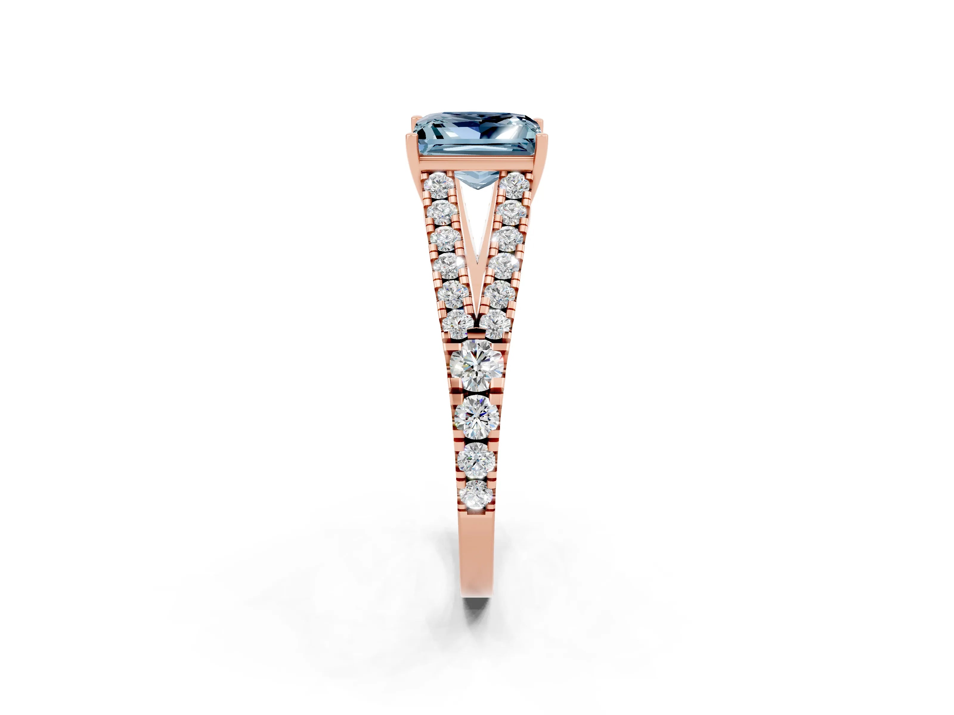 Rose gold Princess Cut Aquamarine Split Shank Pavé Engagement Ring with Four-Prong Setting_14