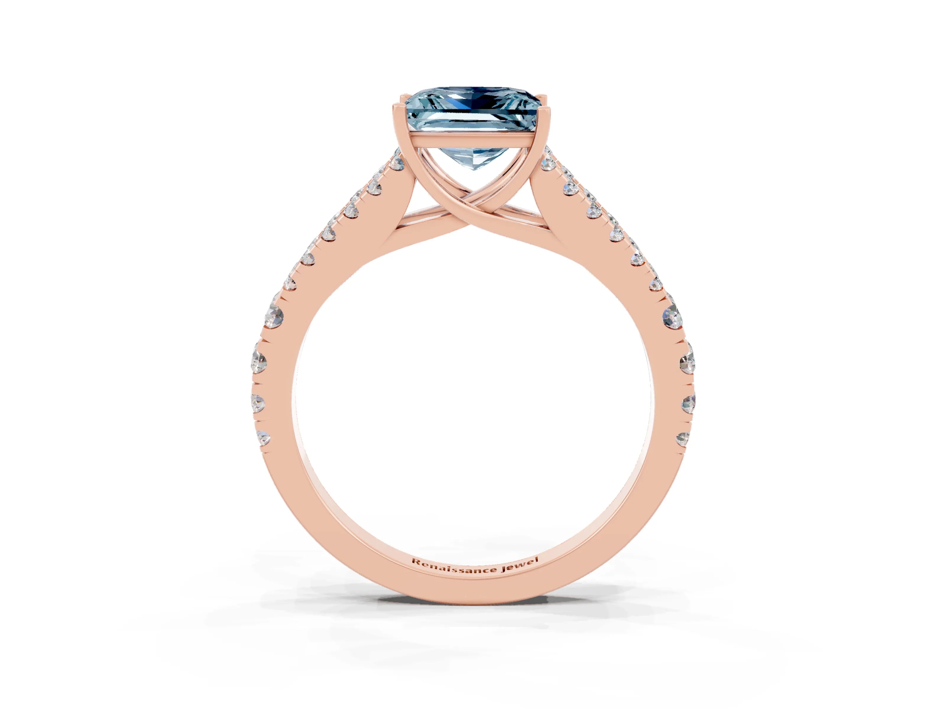 Rose gold Princess Cut Aquamarine Split Shank Pavé Engagement Ring with Four-Prong Setting_15