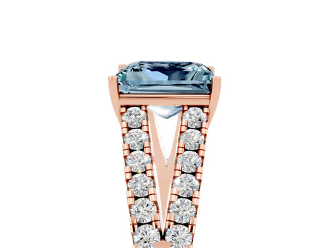 Rose gold Princess Cut Aquamarine Split Shank Pavé Engagement Ring with Four-Prong Setting_17