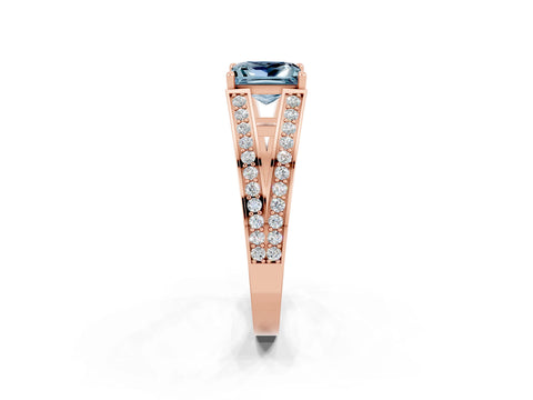 Rose gold Princess Cut Aquamarine Split Shank Ring with Pavé Band and Four-Prong Setting_2