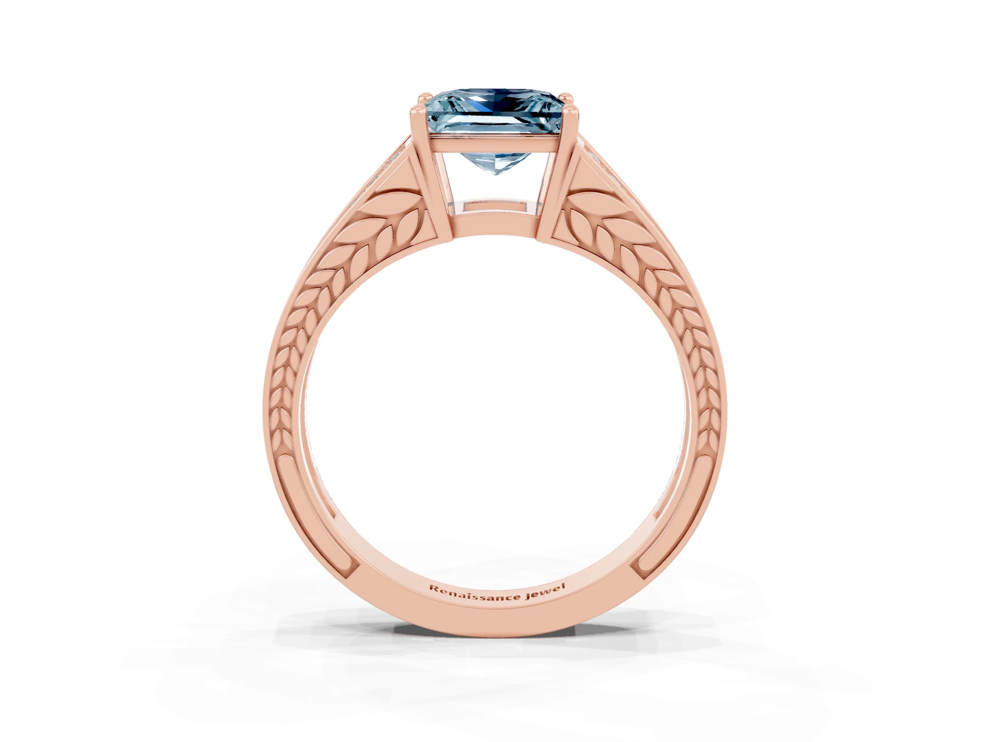 Rose gold Princess Cut Aquamarine Split Shank Ring with Pavé Band and Four-Prong Setting_3