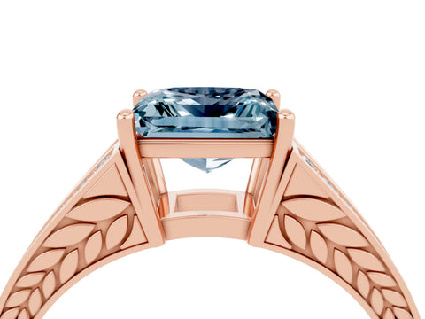 Rose gold Princess Cut Aquamarine Split Shank Ring with Pavé Band and Four-Prong Setting_4