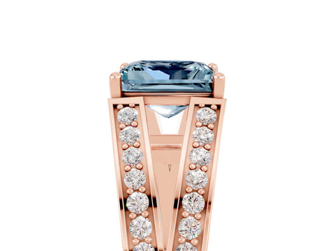 Rose gold Princess Cut Aquamarine Split Shank Ring with Pavé Band and Four-Prong Setting_5