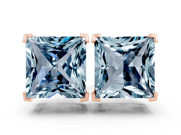 Rose gold Princess Cut Aquamarine Stud Earrings
