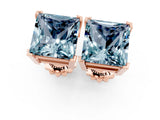 Rose gold Princess Cut Aquamarine Stud Earrings_31