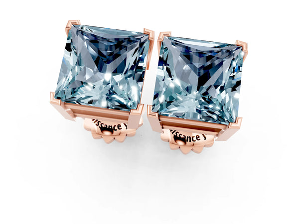 Rose gold Princess Cut Aquamarine Stud Earrings