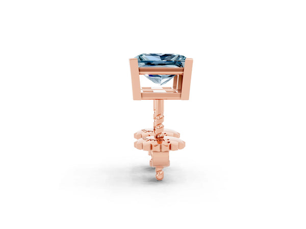 Rose gold Princess Cut Aquamarine Stud Earrings