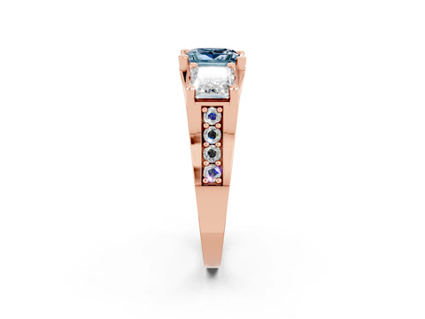 Rose gold Princess Cut Aquamarine Three-Stone Ring with Channel Set Band and Four-Prong Setting_2