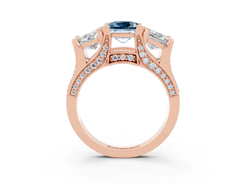 Rose gold Princess Cut Aquamarine Three-Stone Ring with Channel Set Band and Four-Prong Setting_3