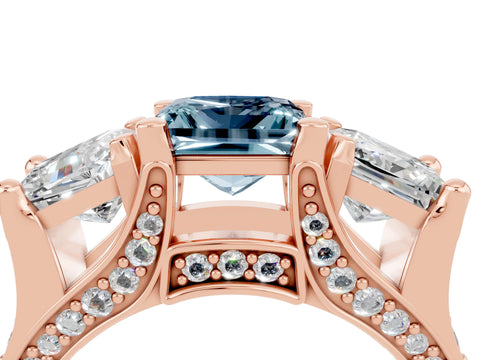 Rose gold Princess Cut Aquamarine Three-Stone Ring with Channel Set Band and Four-Prong Setting_4