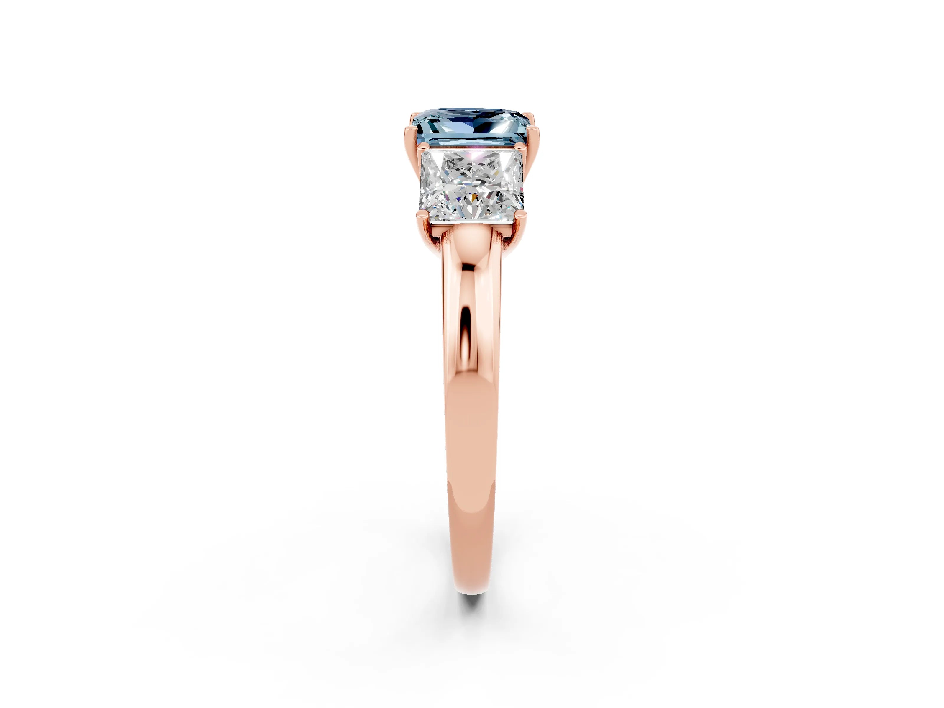 Rose gold Princess Cut Aquamarine Three-Stone Ring with Four-Prong Setting and Classic Band_2