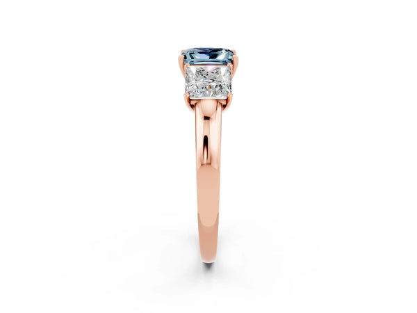 Rose gold Princess Cut Aquamarine Three-Stone Ring with Four-Prong Setting and Classic Band