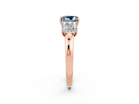 Rose gold Princess Cut Aquamarine Three-Stone Ring with Four-Prong Setting and Classic Band_2