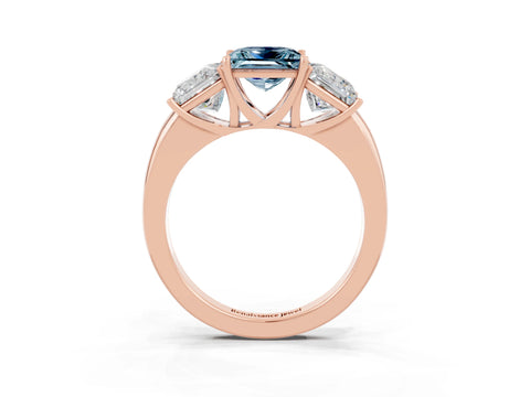 Rose gold Princess Cut Aquamarine Three-Stone Ring with Four-Prong Setting and Classic Band_3