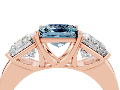 Rose gold Princess Cut Aquamarine Three-Stone Ring with Four-Prong Setting and Classic Band_4