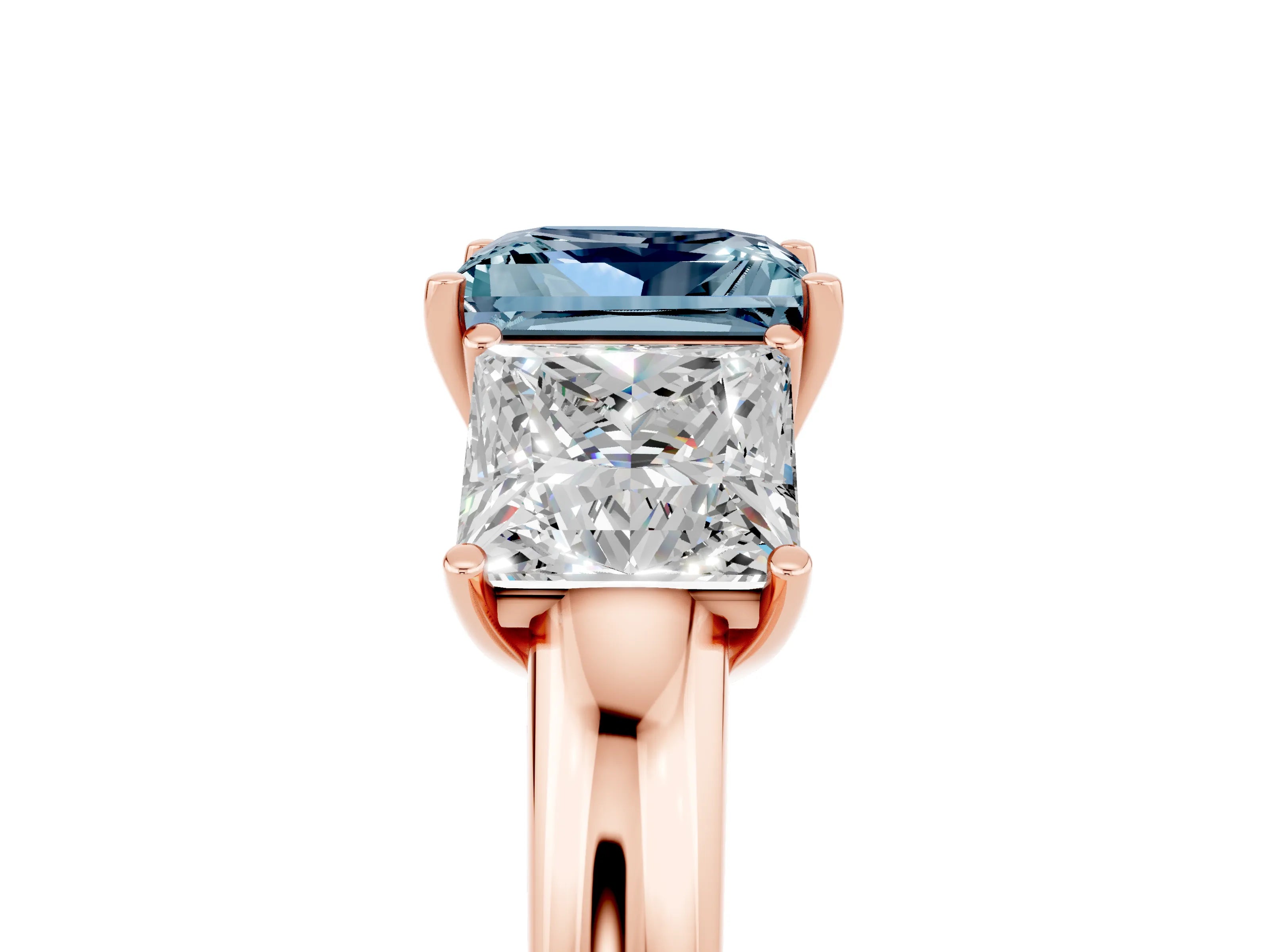 Rose gold Princess Cut Aquamarine Three-Stone Ring with Four-Prong Setting and Classic Band_5