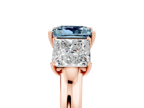 Rose gold Princess Cut Aquamarine Three-Stone Ring with Four-Prong Setting and Classic Band_5