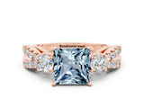 Rose gold Princess Cut Aquamarine Three-Stone Ring with Pavé Split Shank and Four-Prong Setting_12