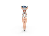 Rose gold Princess Cut Aquamarine Three-Stone Ring with Pavé Split Shank and Four-Prong Setting_14