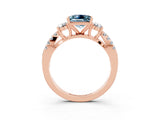 Rose gold Princess Cut Aquamarine Three-Stone Ring with Pavé Split Shank and Four-Prong Setting_15