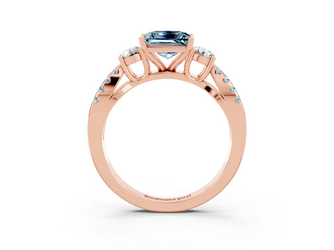 Rose gold Princess Cut Aquamarine Three-Stone Ring with Pavé Split Shank and Four-Prong Setting_15