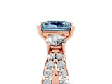 Rose gold Princess Cut Aquamarine Three-Stone Ring with Pavé Split Shank and Four-Prong Setting_17