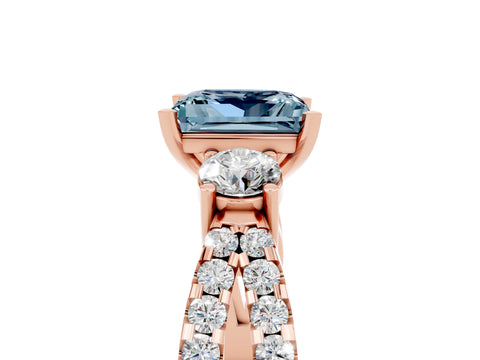 Rose gold Princess Cut Aquamarine Three-Stone Ring with Pavé Split Shank and Four-Prong Setting_17