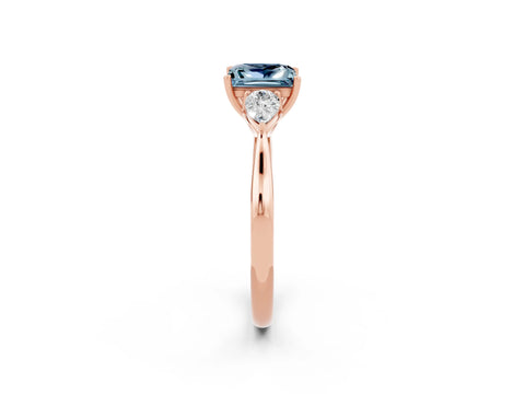Rose gold Princess Cut Aquamarine Three-Stone Ring with Pear Side Stones and Four-Prong Setting_14