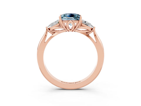 Rose gold Princess Cut Aquamarine Three-Stone Ring with Pear Side Stones and Four-Prong Setting_15