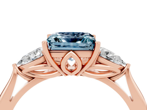 Rose gold Princess Cut Aquamarine Three-Stone Ring with Pear Side Stones and Four-Prong Setting_16