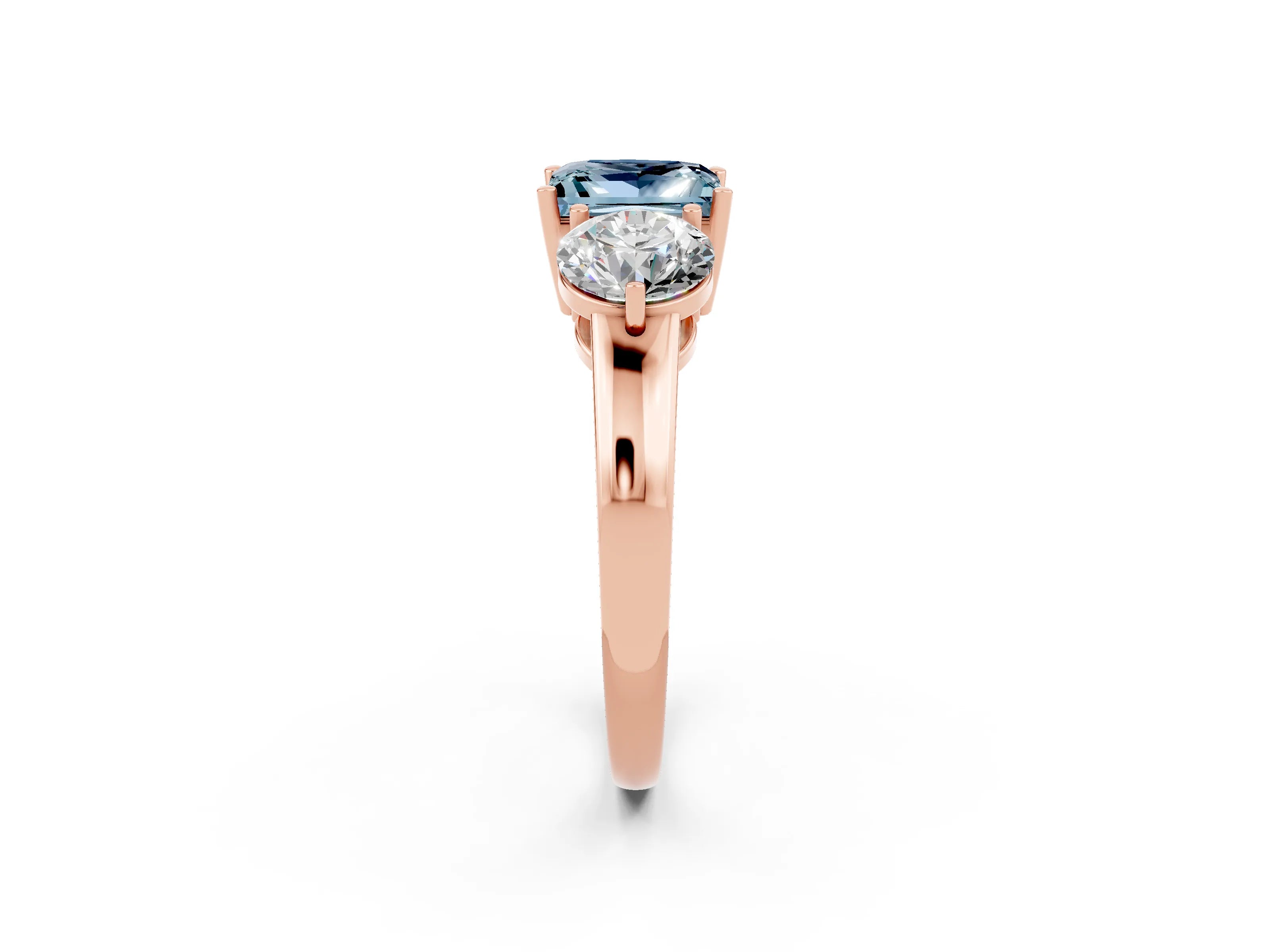 Rose gold Princess Cut Aquamarine Three-Stone Ring with Prong Setting and Classic Band_2
