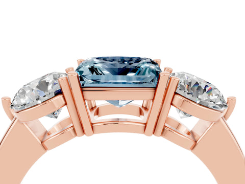Rose gold Princess Cut Aquamarine Three-Stone Ring with Prong Setting and Classic Band_4