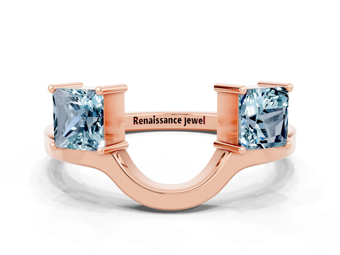 Rose gold Princess Cut Aquamarine Two-Stone Open Band Ring with Four-Prong Setting_6