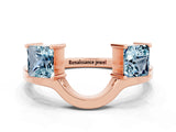 Rose gold Princess Cut Aquamarine Two-Stone Open Band Ring with Four-Prong Setting_6