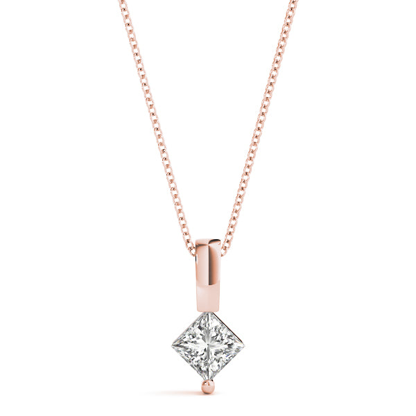 Rose gold Princess Cut Bezel Set Diamond Pendant