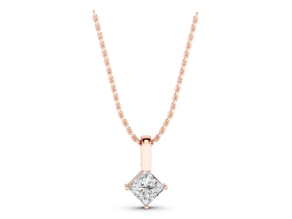 Rose gold Princess Cut Bezel Set Diamond Pendant
