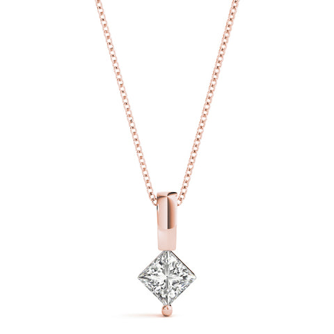 Rose gold Princess Cut Bezel Set Diamond Pendant