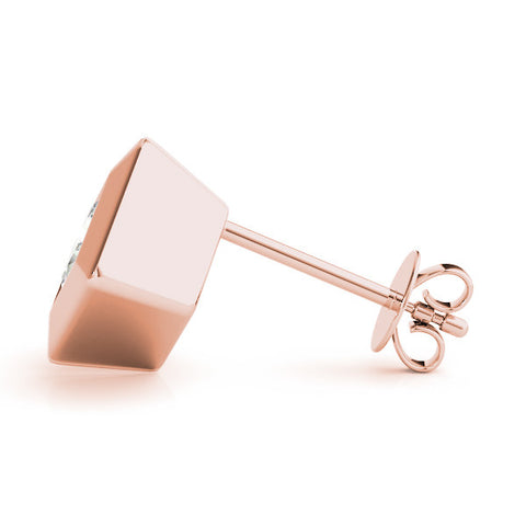 Rose gold Princess Cut Bezel Set Diamond Stud Earrings 3