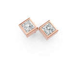 Rose gold Princess Cut Bezel Set Diamond Stud Earrings_17